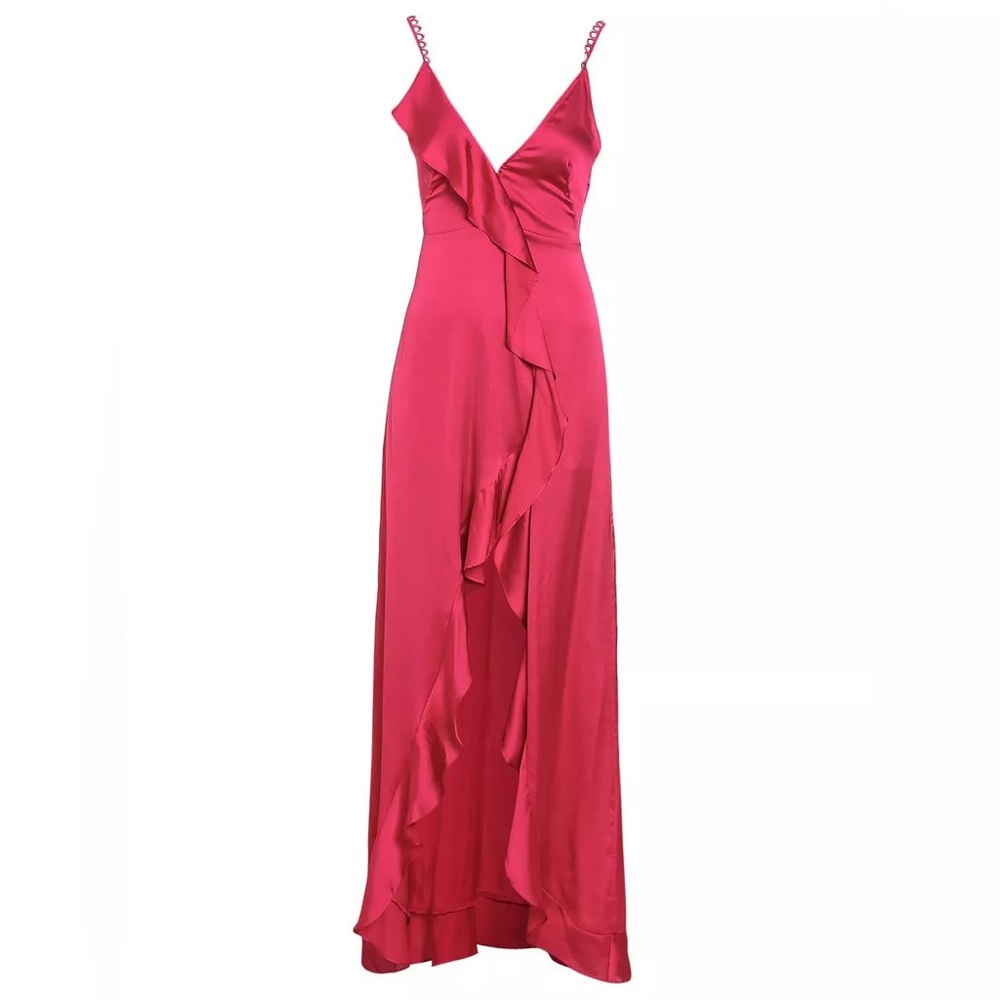 For Love & Lemons Isabella Ruffled Maxi Dress in Fuchsia Size M - Picture 14 of 16